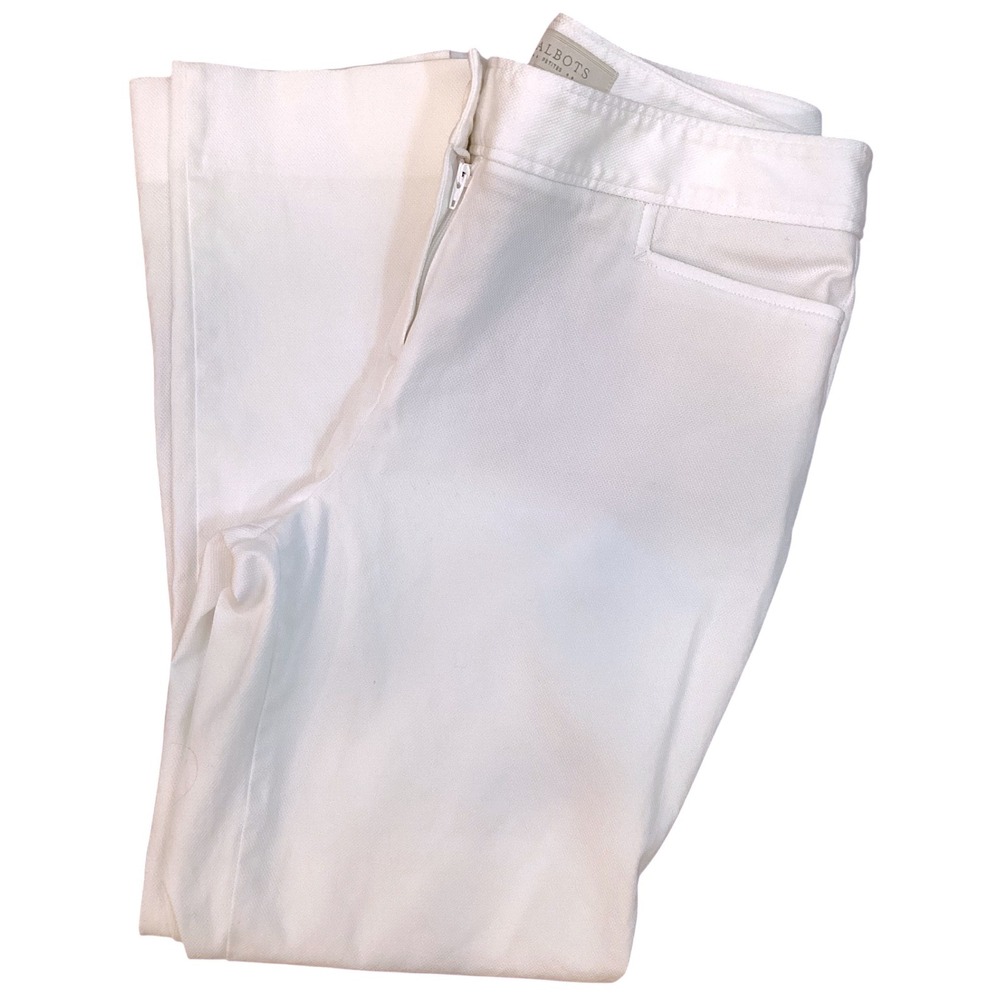 Talbots White Textured Straight Leg Pants Trousers Cotton Spandex Stretch - 8P